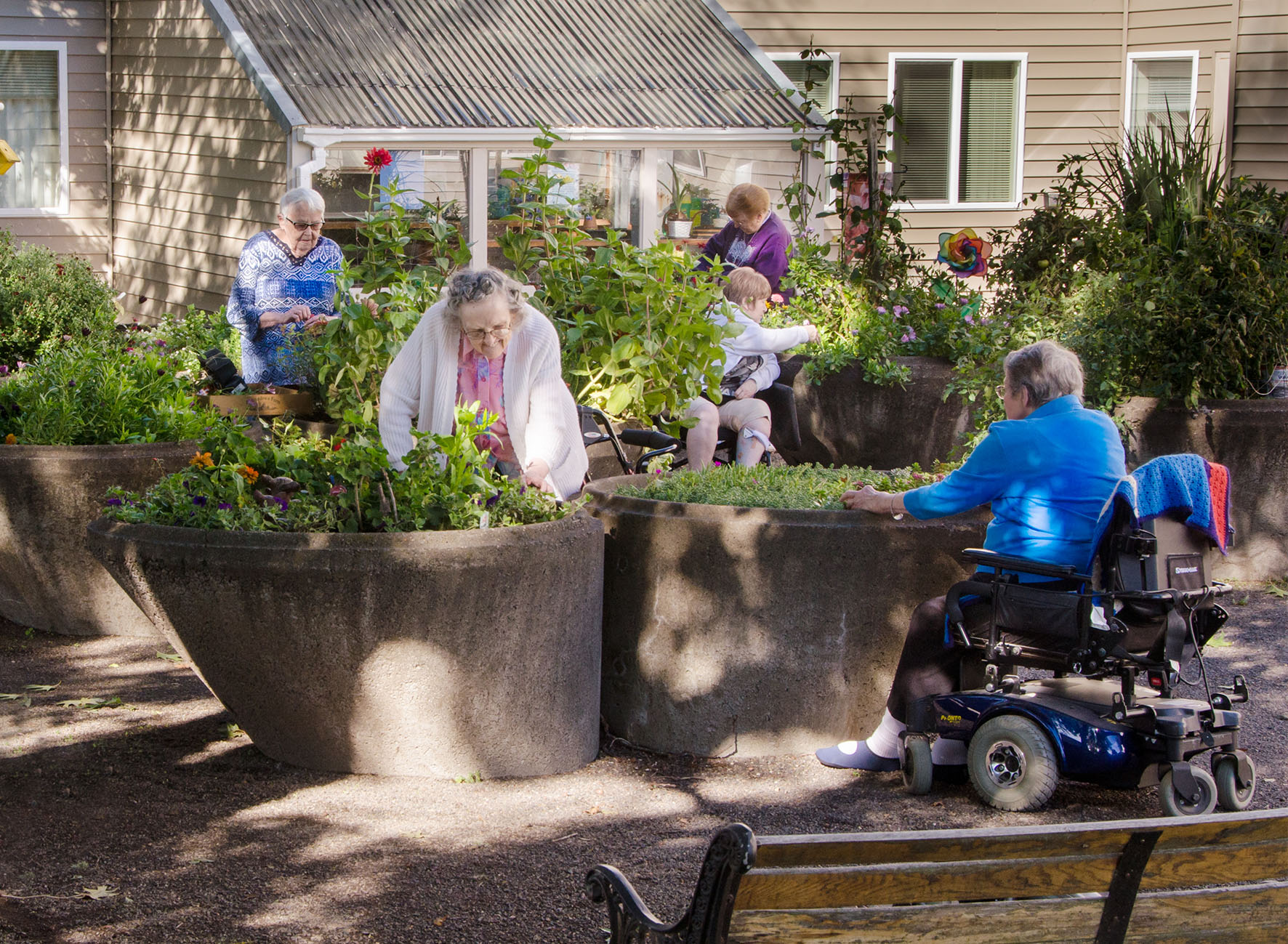 older people in a garden